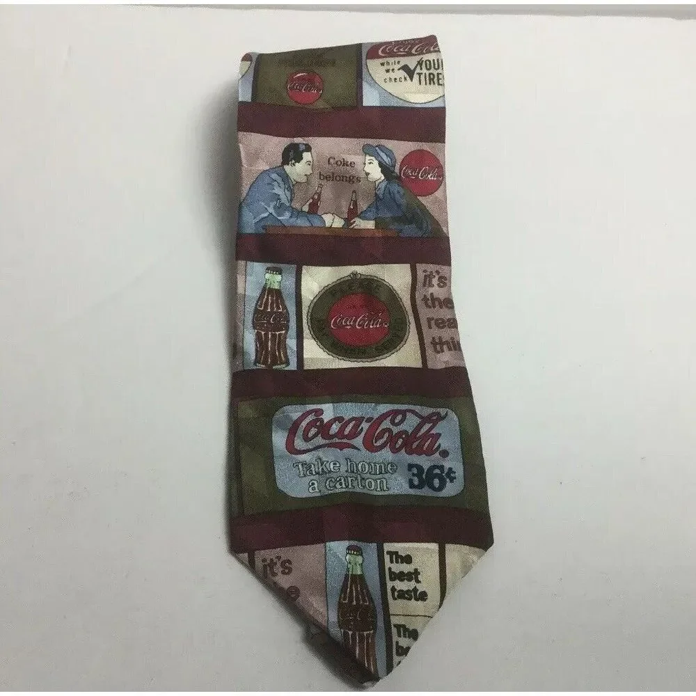 Vintage Coca-Cola Brand‎ Ties Coke Advertising Graphics Men's Silk Necktie USA